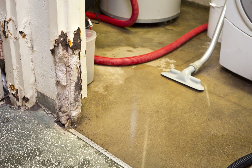 Extensive damage in a flooded basement 